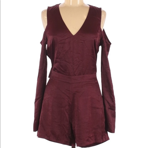J.O.A Satin Cold Shoulder Romper - Picture 3 of 4